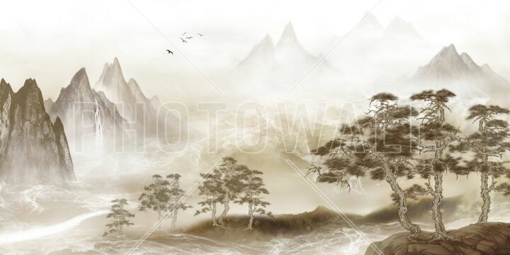 楽天市場 山 松 霧 水墨画 日本風 中国風の壁紙 輸入 カスタム壁紙 Photowall Zen Landscape 貼ってはがせるフリース壁紙 不織布 海外取り寄せのため1カ月程度でお届け 代引き 後払い不可 壁紙屋本舗 カベガミヤホンポ