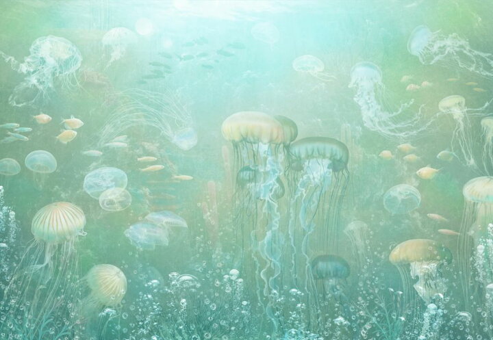 楽天市場 クラゲ 海 緑 グリーンの壁紙 輸入 カスタム壁紙 Photowall Jellyfish Garden Green 貼ってはがせるフリース壁紙 不織布 海外取り寄せのため1カ月程度でお届け 代引き 後払い不可 壁紙 屋本舗 カベガミヤホンポ