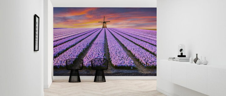 楽天市場 紫 花 農園 風車 夕焼けの壁紙 輸入 カスタム壁紙 Photowall Farm Of Flowers 貼ってはがせるフリース壁紙 不織布 海外取り寄せのため1カ月程度でお届け 代引き 後払い不可 壁紙屋本舗 カベガミヤホンポ