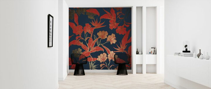 楽天市場 花 赤 レッド 紺 ネイビー 和風 和柄の壁紙 輸入 カスタム壁紙 Photowall Paradiso Dark 6 貼ってはがせるフリース壁紙 不織布 海外取り寄せのため1カ月程度でお届け 代引き 後払い不可 壁紙 屋本舗 カベガミヤホンポ