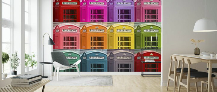 楽天市場 ロンドン 電話ボックス コラージュ カラフルの壁紙 輸入 カスタム壁紙 Photowall London Telephone Box Set 971 貼ってはがせるフリース壁紙 不織布 海外取り寄せのため1カ月程度でお届け 代引き 後払い不可 壁紙 屋本舗 カベガミヤホンポ