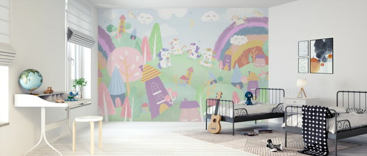 楽天市場 ユニコーン ファンタジー 虹 雲 家 キッズ こども部屋の壁紙 輸入 カスタム壁紙 Photowall Unicorn Village 213 貼ってはがせるフリース壁紙 不織布 海外取り寄せのため1カ月程度でお届け 代引き 後払い不可 壁紙 屋本舗 カベガミヤホンポ