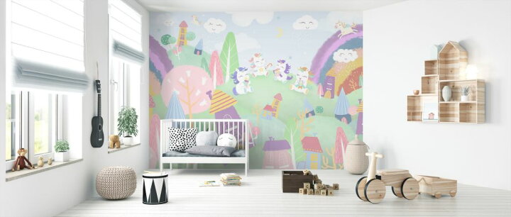 楽天市場 ユニコーン ファンタジー 虹 雲 家 キッズ こども部屋の壁紙 輸入 カスタム壁紙 Photowall Unicorn Village 213 貼ってはがせるフリース壁紙 不織布 海外取り寄せのため1カ月程度でお届け 代引き 後払い不可 壁紙 屋本舗 カベガミヤホンポ