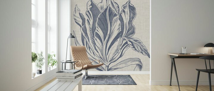 楽天市場 花 イラスト ビンテージ アンティーク 紺 ネイビー ベージュの壁紙 輸入 カスタム壁紙 Photowall Indigo Floral On Linen 268 貼ってはがせるフリース壁紙 不織布 海外取り寄せのため1カ月程度でお届け 代引き 後払い不可 壁紙屋本舗