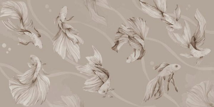 楽天市場 魚 イラスト ベージュの壁紙 輸入 カスタム壁紙 Photowall Koi Waltz Sepia 貼ってはがせるフリース壁紙 不織布 海外取り寄せのため1カ月程度でお届け 代引き 後払い不可 壁紙屋本舗 カベガミヤホンポ