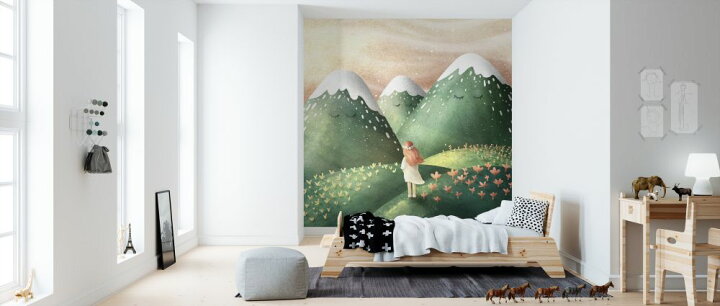 楽天市場 イラスト 山 女の子 キッズ こども部屋の壁紙 輸入 カスタム壁紙 Photowall Dreamy Hill 貼ってはがせるフリース壁紙 不織布 海外取り寄せのため1カ月程度でお届け 代引き 後払い不可 壁紙屋本舗 カベガミヤホンポ