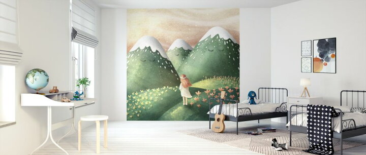 楽天市場 イラスト 山 女の子 キッズ こども部屋の壁紙 輸入 カスタム壁紙 Photowall Dreamy Hill 貼ってはがせるフリース壁紙 不織布 海外取り寄せのため1カ月程度でお届け 代引き 後払い不可 壁紙屋本舗 カベガミヤホンポ