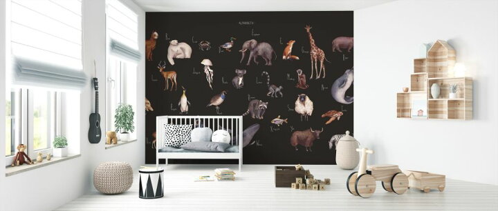 楽天市場 動物 イラスト キッズ こども部屋 黒 ブラックの壁紙 輸入 カスタム壁紙 Photowall Animal Alphabet Dark 231 貼ってはがせるフリース壁紙 不織布 海外取り寄せのため1カ月程度でお届け 代引き 後払い不可 壁紙 屋本舗 カベガミヤホンポ