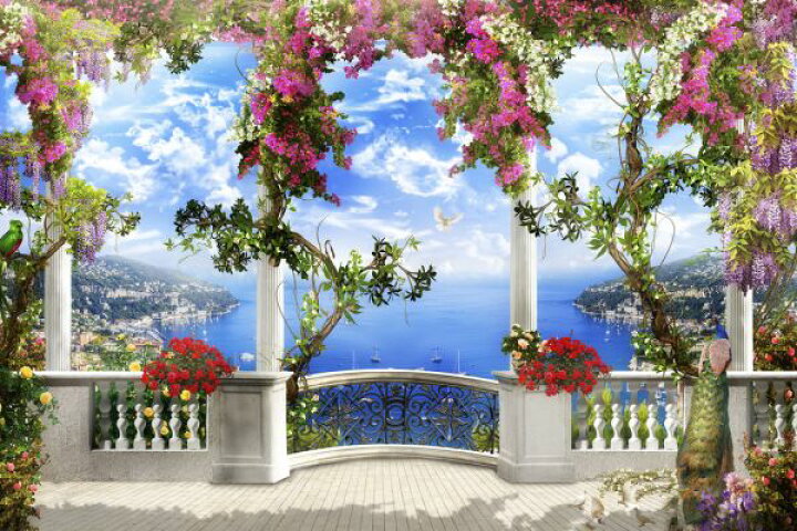 楽天市場 バルコニー 海 テラス 花 植物 フェイク 3dの壁紙 輸入 カスタム壁紙 Photowall Bougainvillea Balcony 貼ってはがせるフリース壁紙 不織布 海外取り寄せのため1カ月程度でお届け 代引き 後払い不可 壁紙屋本舗 カベガミヤホンポ