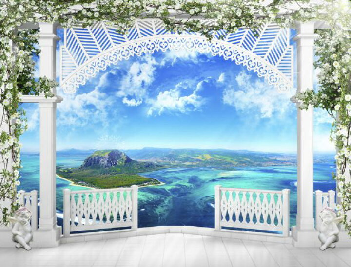 楽天市場 海 アーチ バルコニー 3ｄの壁紙 輸入 カスタム壁紙 Photowall Overlooking Island View 貼ってはがせるフリース壁紙 不織布 海外取り寄せのため1カ月程度でお届け 代引き 後払い不可 壁紙 屋本舗 カベガミヤホンポ