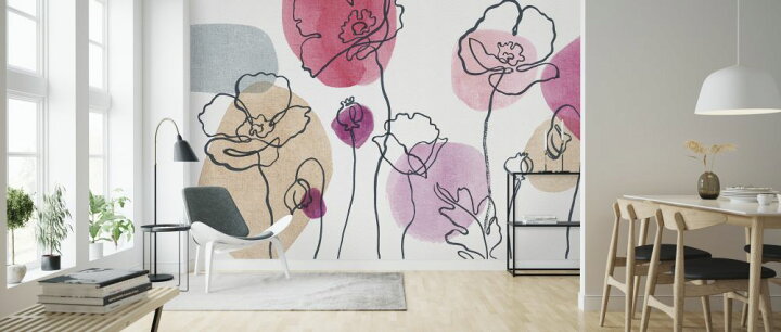 楽天市場 ポピー 花 イラスト ラインアート ベージュ ピンクの壁紙 輸入 カスタム壁紙 Photowall Think Pink 01a 貼ってはがせるフリース壁紙 不織布 海外取寄せ商品 代引き 後払い不可 壁紙屋本舗 カベガミヤホンポ