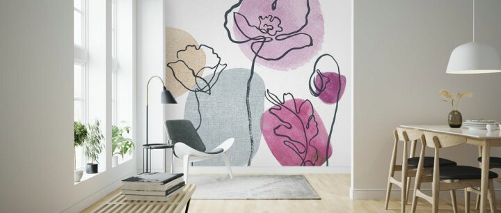 楽天市場 ポピー 花 イラスト ラインアート ベージュ ピンクの壁紙 輸入 カスタム壁紙 Photowall Think Pink 02a 貼ってはがせるフリース壁紙 不織布 海外取寄せ商品 代引き 後払い不可 壁紙屋本舗 カベガミヤホンポ
