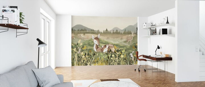 楽天市場 鹿 シカ 動物 森 イラスト 緑 グリーン キッズ こども部屋の壁紙 輸入 カスタム壁紙 Photowall Relaxing Forest 貼ってはがせるフリース壁紙 不織布 海外取り寄せのため1カ月程度でお届け 代引き 後払い不可 壁紙 屋本舗 カベガミヤホンポ