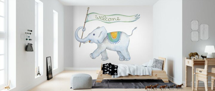 楽天市場 象 ゾウ 動物 イラスト かわいい ようこそ ウェルカム キッズ こども部屋の壁紙 輸入 カスタム壁紙 Photowall Elefant Welcome 貼ってはがせるフリース壁紙 不織布 海外取り寄せのため1カ月程度でお届け 代引き 後払い不可 壁紙屋本舗