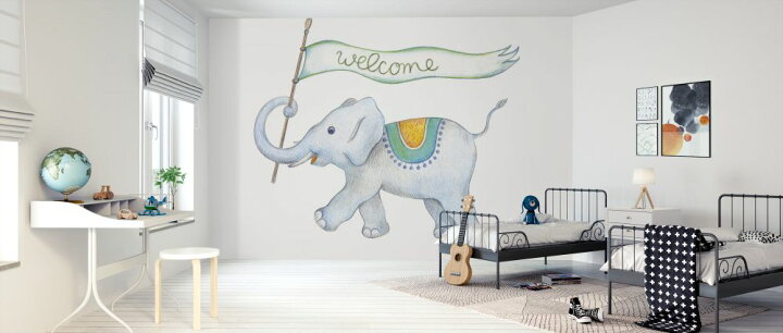 楽天市場 象 ゾウ 動物 イラスト かわいい ようこそ ウェルカム キッズ こども部屋の壁紙 輸入 カスタム壁紙 Photowall Elefant Welcome 貼ってはがせるフリース壁紙 不織布 海外取り寄せのため1カ月程度でお届け 代引き 後払い不可 壁紙屋本舗