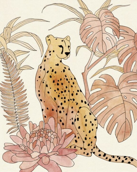 楽天市場 葉 植物 ボタニカル トロピカル チーター動物 イラストの壁紙 輸入 カスタム壁紙 Photowall Blush Cheetah 貼ってはがせるフリース壁紙 不織布 海外取り寄せのため1カ月程度でお届け 代引き 後払い不可 壁紙屋本舗 カベガミヤホンポ