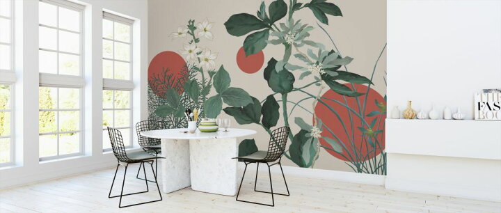 楽天市場 花 絵画 和風 日本画の壁紙 輸入 カスタム壁紙 Photowall Flora Novel Green 貼ってはがせるフリース壁紙 不織布 海外取り寄せのため1カ月程度でお届け 代引き 後払い不可 壁紙屋本舗 カベガミヤホンポ