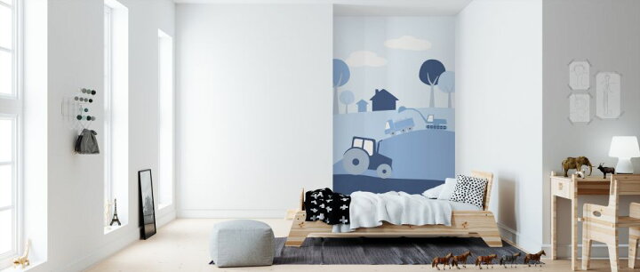 楽天市場 トラクター イラスト キッズ 子ども部屋 青 ブルーの壁紙 輸入 カスタム壁紙 Photowall Country Life Blue 貼ってはがせるフリース壁紙 不織布 海外取り寄せのため1カ月程度でお届け 代引き 後払い不可 壁紙 屋本舗 カベガミヤホンポ