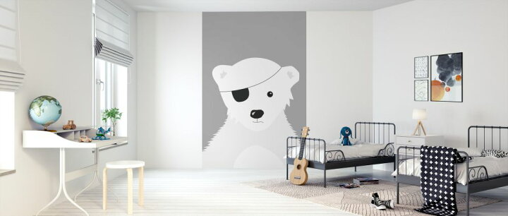 楽天市場 シロクマ ホッキョクグマ 眼帯イラスト キッズ 子ども部屋 灰色 グレーの壁紙 輸入 カスタム壁紙 Photowall Polar Pirate Gray 貼ってはがせるフリース壁紙 不織布 海外取り寄せのため1カ月程度でお届け 代引き 後払い不可 壁紙屋