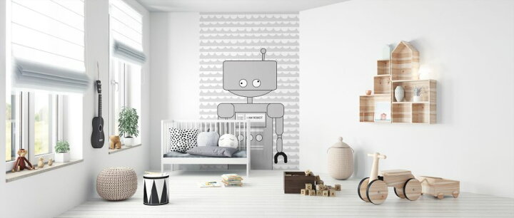 楽天市場 ロボット イラスト 北欧 キッズ 子ども部屋 灰色 グレーの壁紙 輸入 カスタム壁紙 Photowall Robot Bw 貼ってはがせるフリース壁紙 不織布 海外取り寄せのため1カ月程度でお届け 代引き 後払い不可 壁紙 屋本舗 カベガミヤホンポ