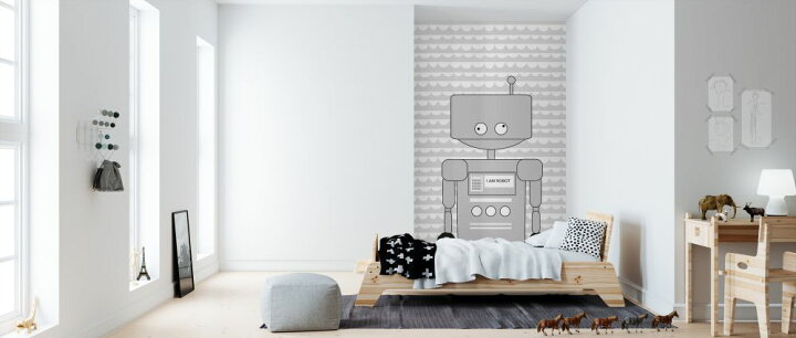 楽天市場 ロボット イラスト 北欧 キッズ 子ども部屋 灰色 グレーの壁紙 輸入 カスタム壁紙 Photowall Robot Bw 貼ってはがせるフリース壁紙 不織布 海外取り寄せのため1カ月程度でお届け 代引き 後払い不可 壁紙 屋本舗 カベガミヤホンポ