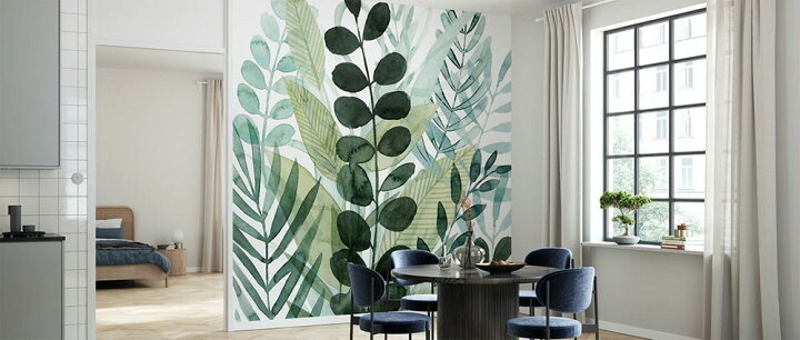 楽天市場 葉 植物 ボタニカル 水彩画 イラスト 緑 グリーンの壁紙 輸入 カスタム壁紙 Photowall Forest Forage 貼ってはがせるフリース壁紙 不織布 海外取り寄せのため1カ月程度でお届け 代引き 後払い不可 壁紙 屋本舗 カベガミヤホンポ