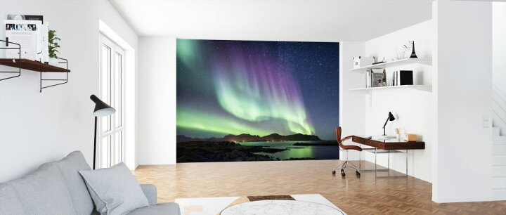 楽天市場 オーロラ 空 星 夜 山 青 ブルーの壁紙 輸入 カスタム壁紙 Photowall Aurora Borealis Northern Lights 貼ってはがせるフリース壁紙 不織布 海外取り寄せのため1カ月程度でお届け 代引き 後払い不可 壁紙 屋本舗 カベガミヤホンポ