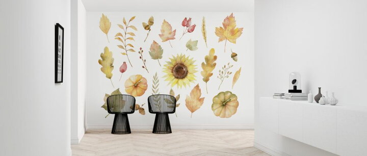 楽天市場 ひまわり 花 かぼちゃ 葉 イラスト 水彩画の壁紙 輸入 カスタム壁紙 Photowall Watercolor Autumn 貼ってはがせるフリース壁紙 不織布 海外取り寄せのため1カ月程度でお届け 代引き 後払い不可 壁紙屋本舗 カベガミヤホンポ