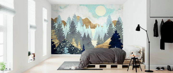 楽天市場 イラスト 森 山 青 ブルー 水色の壁紙 輸入 カスタム壁紙 Photowall Forest Vista 貼ってはがせるフリース壁紙 不織布 海外取り寄せのため1カ月程度でお届け 代引き 後払い不可 壁紙屋本舗 カベガミヤホンポ