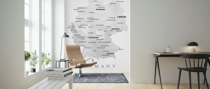 楽天市場 ドイツ 地図 都市名 マップ 灰色 グレー モノトーンの壁紙 輸入 カスタム壁紙 Photowall Germany Cities 貼ってはがせるフリース壁紙 不織布 海外取り寄せのため1カ月程度でお届け 代引き 後払い不可 壁紙屋本舗 カベガミヤホンポ