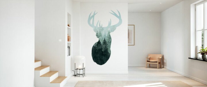 楽天市場 鹿 シカ 動物 角 シルエット 森 緑 グリーンの壁紙 輸入 カスタム壁紙 Photowall Forest Majesty I 貼ってはがせるフリース壁紙 不織布 海外取り寄せのため1カ月程度でお届け 代引き 後払い不可 壁紙 屋本舗 カベガミヤホンポ