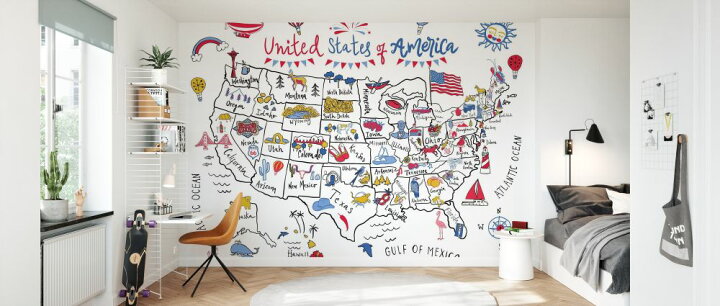 楽天市場 アメリカ 地図 イラスト ポップ キッズ 子ども部屋の壁紙 輸入 カスタム壁紙 Photowall Usa Map 6 貼ってはがせるフリース壁紙 不織布 海外取り寄せのため1カ月程度でお届け 代引き 後払い不可 壁紙屋本舗 カベガミヤホンポ
