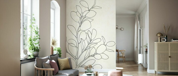 楽天市場 葉 植物 イラスト ラインアート ベージュの壁紙 輸入 カスタム壁紙 Photowall Eucalyptus 233 貼ってはがせるフリース壁紙 不織布 海外取り寄せのため1カ月程度でお届け 代引き 後払い不可 壁紙屋本舗 カベガミヤホンポ