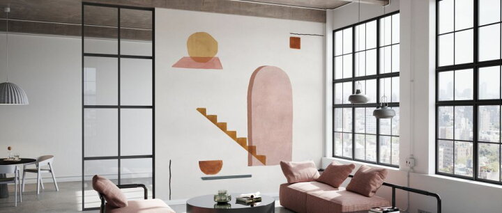 楽天市場 家 イラスト 幾何学 ピンク ベージュの壁紙 輸入 カスタム壁紙 Photowall Mi Casa 貼ってはがせるフリース壁紙 不織布 海外取り寄せのため1カ月程度でお届け 代引き 後払い不可 壁紙屋本舗 カベガミヤホンポ