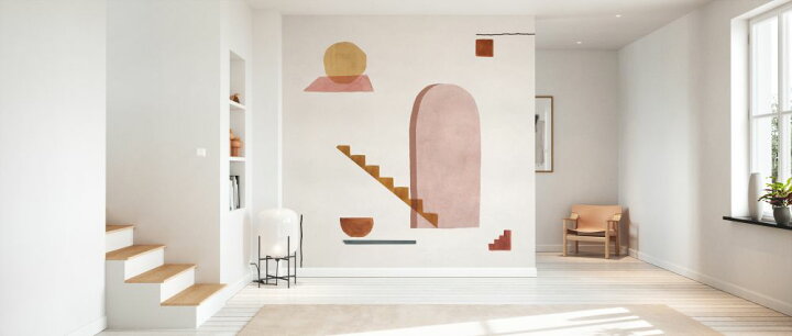楽天市場 家 イラスト 幾何学 ピンク ベージュの壁紙 輸入 カスタム壁紙 Photowall Mi Casa 貼ってはがせるフリース壁紙 不織布 海外取り寄せのため1カ月程度でお届け 代引き 後払い不可 壁紙屋本舗 カベガミヤホンポ