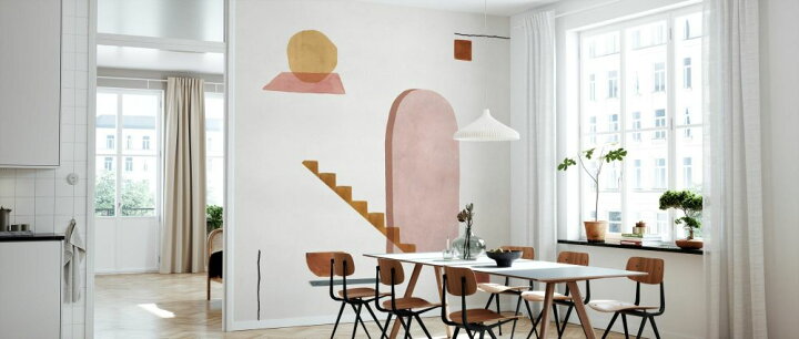 楽天市場 家 イラスト 幾何学 ピンク ベージュの壁紙 輸入 カスタム壁紙 Photowall Mi Casa 貼ってはがせるフリース壁紙 不織布 海外取り寄せのため1カ月程度でお届け 代引き 後払い不可 壁紙屋本舗 カベガミヤホンポ