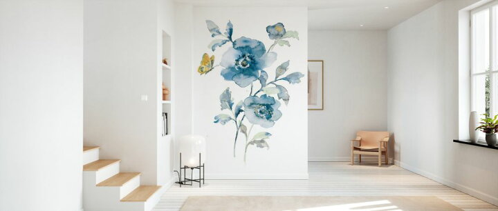 楽天市場 花 水彩画 蝶 青 ブルーの壁紙 輸入 カスタム壁紙 Photowall Blues Of Summer Ii 貼ってはがせるフリース壁紙 不織布 海外取り寄せのため1カ月程度でお届け 代引き 後払い不可 壁紙屋本舗 カベガミヤホンポ