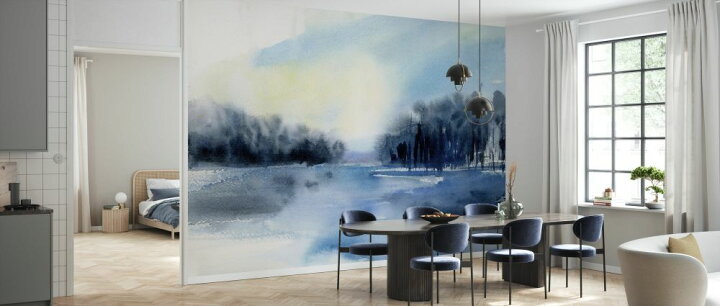 楽天市場 水彩画 川 冬 森 青 ブルーの壁紙 輸入 カスタム壁紙 Photowall Winter River 貼ってはがせるフリース壁紙 不織布 海外取り寄せのため1カ月程度でお届け 代引き 後払い不可 壁紙屋本舗 カベガミヤホンポ