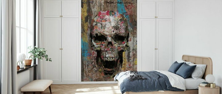 楽天市場 ドクロ スカル 骸骨 イラスト 木目 ウッド ペイントウッド フェイクの壁紙 輸入 カスタム壁紙 Photowall Romantic Street Skull 貼ってはがせるフリース壁紙 不織布 海外取り寄せのため1カ月程度でお届け 代引き 後払い不可 壁紙屋本舗