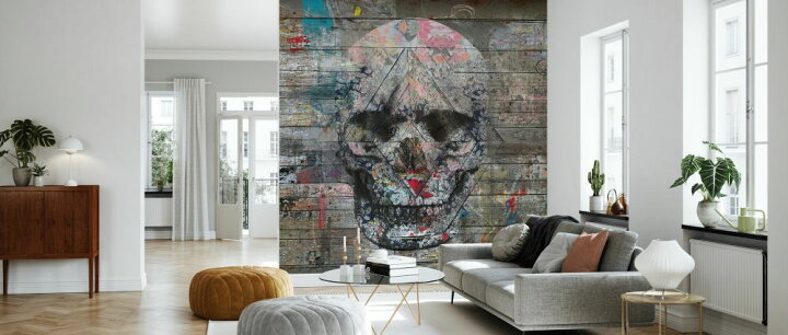 楽天市場 ドクロ スカル 骸骨 イラスト 木目 ウッド ペイントウッド フェイクの壁紙 輸入 カスタム壁紙 Photowall Urban Skull 貼ってはがせるフリース壁紙 不織布 海外取り寄せのため1カ月程度でお届け 代引き 後払い不可 壁紙屋本舗 カベガミ