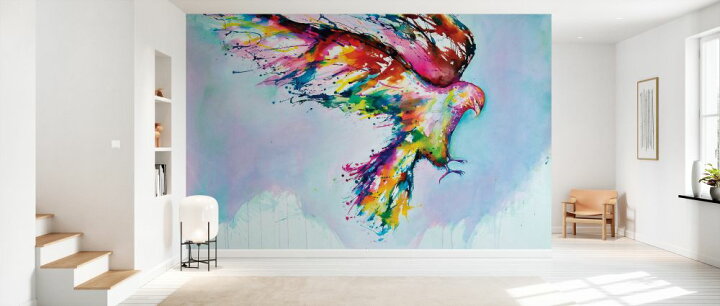 楽天市場 鳥 イラスト 水彩画 カラフルの壁紙 輸入 カスタム壁紙 Photowall Faust 貼ってはがせるフリース壁紙 不織布 海外取り寄せのため1カ月程度でお届け 代引き 後払い不可 壁紙屋本舗 カベガミヤホンポ