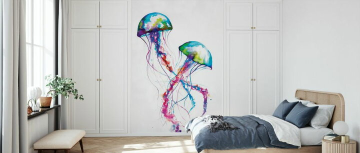楽天市場 クラゲ イラスト 水彩画の壁紙 輸入 カスタム壁紙 Photowall Narasumas 貼ってはがせるフリース壁紙 不織布 海外取り寄せのため1カ月程度でお届け 代引き 後払い不可 壁紙屋本舗 カベガミヤホンポ