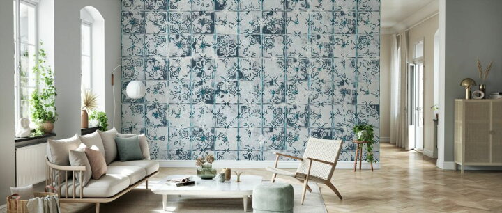 楽天市場 タイル 花柄 パターン 青 ブルーの壁紙 輸入 カスタム壁紙 Photowall Aged In Plates 貼ってはがせるフリース壁紙 不織布 海外取り寄せのため1カ月程度でお届け 代引き 後払い不可 壁紙屋本舗 カベガミヤホンポ