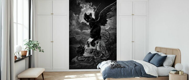 楽天市場 ドクロ スカル 頭蓋骨 スカル黒猫 バラ 花 黒 ブラック モノトーン モノクロの壁紙 輸入 カスタム壁紙 Photowall Nine Lives Of Poe 貼ってはがせるフリース壁紙 不織布 海外取り寄せのため1カ月程度でお届け 代引き 後払い不可 壁紙屋
