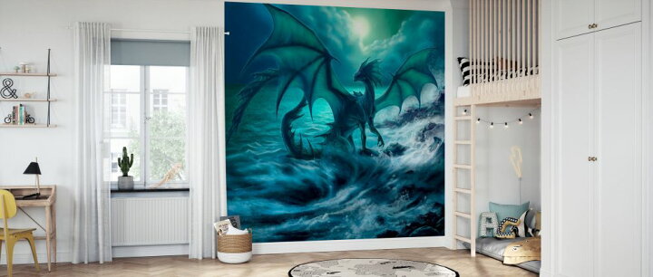 楽天市場 ドラゴン ファンタジー 海 波 月 雲 キッズ 子ども部屋の壁紙 輸入 カスタム壁紙 Photowall Black Dragon At Beach 貼ってはがせるフリース壁紙 不織布 海外取り寄せのため1カ月程度でお届け 代引き 後払い不可 壁紙屋本舗 カベガミヤ