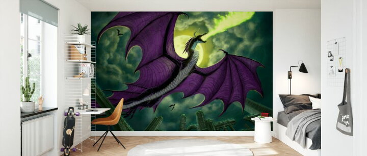 楽天市場 ドラゴン ファンタジー 月 雲 キッズ 子ども部屋の壁紙 輸入 カスタム壁紙 Photowall Black Dragon Flying At Night 貼ってはがせるフリース壁紙 不織布 海外取り寄せのため1カ月程度でお届け 代引き 後払い不可 壁紙屋本舗 カベガミ
