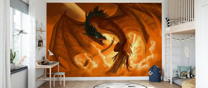 楽天市場 ドラゴン ファンタジー キッズ 子ども部屋 オレンジの壁紙 輸入 カスタム壁紙 Photowall Dragon Flying In The Clouds At Sunrise 貼ってはがせるフリース壁紙 不織布 海外取り寄せのため1カ月程度でお届け 代引き 後払い不可 壁紙屋