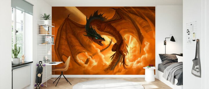 楽天市場 ドラゴン ファンタジー キッズ 子ども部屋 オレンジの壁紙 輸入 カスタム壁紙 Photowall Dragon Flying In The Clouds At Sunrise 貼ってはがせるフリース壁紙 不織布 海外取り寄せのため1カ月程度でお届け 代引き 後払い不可 壁紙屋