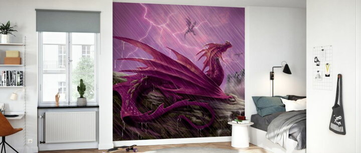 楽天市場 ドラゴン ファンタジー キッズ 子ども部屋 紫 パープルの壁紙 輸入 カスタム壁紙 Photowall Dragon In A Thunderstorm 貼ってはがせるフリース壁紙 不織布 海外取り寄せのため1カ月程度でお届け 代引き 後払い不可 壁紙屋本舗