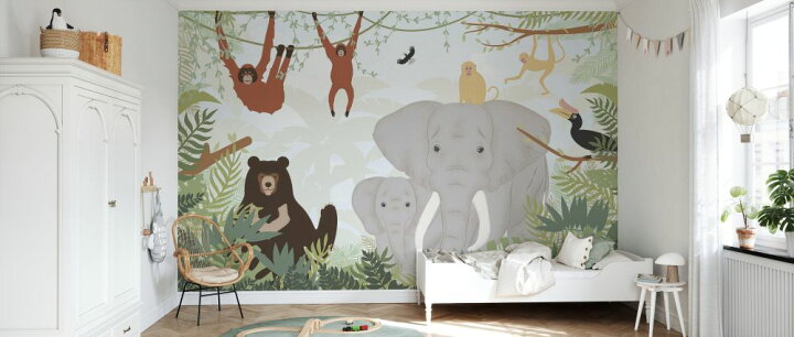 楽天市場 ジャングル 森 動物 クマ ゾウ オランウータン 猿 イラスト キッズ 子ども部屋の壁紙 輸入 カスタム壁紙 Photowall Indian Jungle 貼ってはがせるフリース壁紙 不織布 海外取り寄せのため1カ月程度でお届け 代引き 後払い不可 壁紙屋